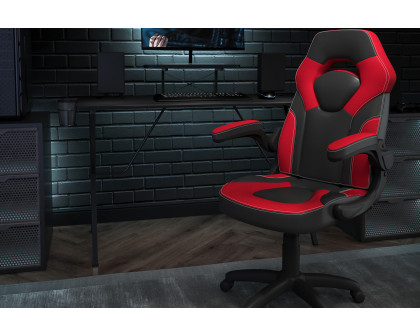 BLNK - Optis Black Gaming Desk and Racing Chair Set with Cup Holder, Headphone Hook and Monitor/Smartphone Stand