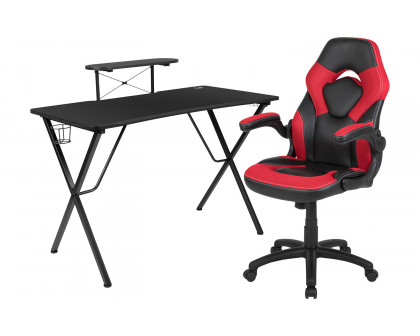 BLNK Optis Black Gaming Desk and Racing Chair Set with Cup Holder, Headphone Hook and Monitor/Smartphone Stand - Red