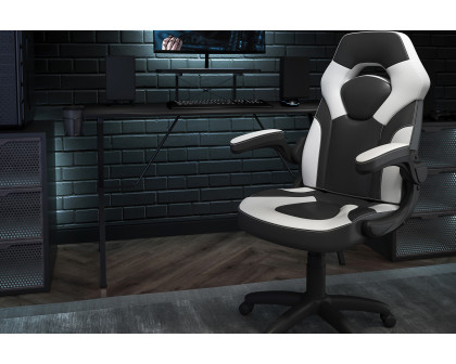 BLNK - Optis Black Gaming Desk and Racing Chair Set with Cup Holder, Headphone Hook and Monitor/Smartphone Stand