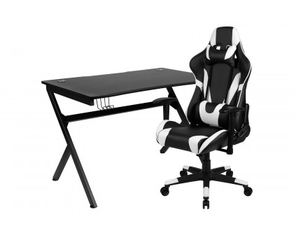 BLNK Optis Black Gaming Desk and Reclining Gaming Chair Set with Cup Holder, Headphone Hook and 2 Wire Management Holes - Black