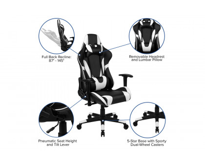 BLNK Optis Black Gaming Desk and Reclining Gaming Chair Set with Cup Holder, Headphone Hook and 2 Wire Management Holes - Black