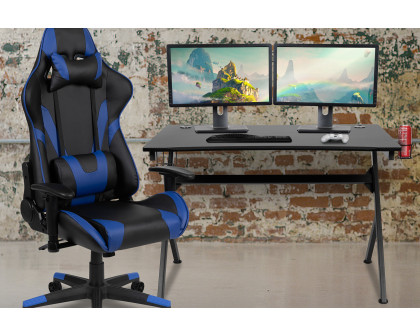 BLNK Optis Black Gaming Desk and Reclining Gaming Chair Set with Cup Holder, Headphone Hook and 2 Wire Management Holes