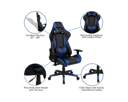 BLNK Optis Black Gaming Desk and Reclining Gaming Chair Set with Cup Holder, Headphone Hook and 2 Wire Management Holes - Blue