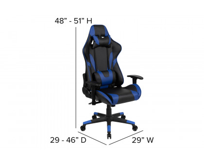 BLNK Optis Black Gaming Desk and Reclining Gaming Chair Set with Cup Holder, Headphone Hook and 2 Wire Management Holes - Blue