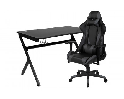 BLNK Optis Black Gaming Desk and Reclining Gaming Chair Set with Cup Holder, Headphone Hook and 2 Wire Management Holes - Gray