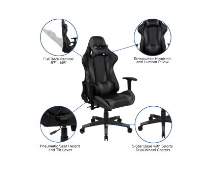 BLNK Optis Black Gaming Desk and Reclining Gaming Chair Set with Cup Holder, Headphone Hook and 2 Wire Management Holes - Gray