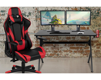 BLNK Optis Black Gaming Desk and Reclining Gaming Chair Set with Cup Holder, Headphone Hook and 2 Wire Management Holes