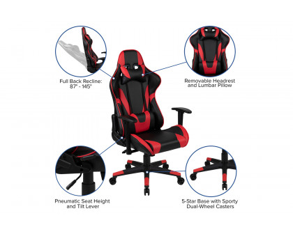 BLNK Optis Black Gaming Desk and Reclining Gaming Chair Set with Cup Holder, Headphone Hook and 2 Wire Management Holes - Red