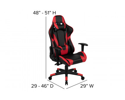 BLNK Optis Black Gaming Desk and Reclining Gaming Chair Set with Cup Holder, Headphone Hook and 2 Wire Management Holes - Red