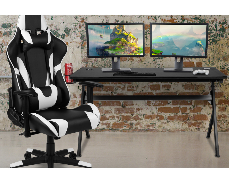 BLNK Optis Gaming Desk and Reclining Gaming Chair Set with Cup Holder, Headphone Hook, Removable Mouse Pad Top and Wire Management - Black