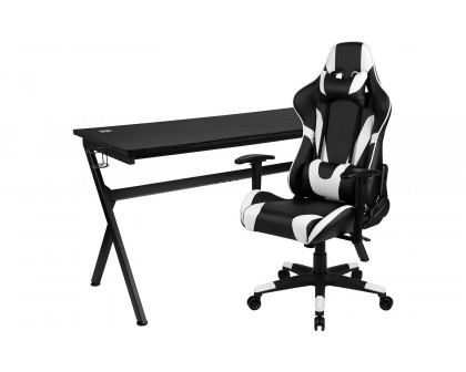 BLNK Optis Gaming Desk and Reclining Gaming Chair Set with Cup Holder, Headphone Hook, Removable Mouse Pad Top and Wire Management - Black