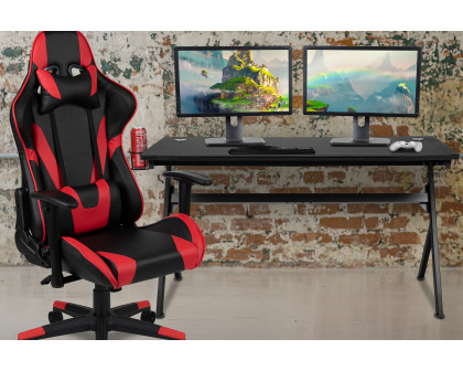 BLNK Optis Gaming Desk and Reclining Gaming Chair Set with Cup Holder, Headphone Hook, Removable Mouse Pad Top and Wire Management