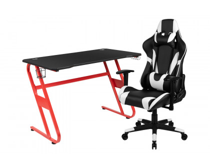 BLNK Optis Red Gaming Desk and Reclining Gaming Chair Set with Cup Holder and Headphone Hook - Black