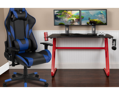 BLNK Optis Red Gaming Desk and Reclining Gaming Chair Set with Cup Holder and Headphone Hook