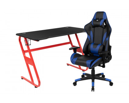 BLNK Optis Red Gaming Desk and Reclining Gaming Chair Set with Cup Holder and Headphone Hook - Blue