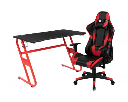 BLNK Optis Red Gaming Desk and Reclining Gaming Chair Set with Cup Holder and Headphone Hook - Red/Black