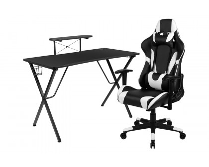 BLNK Optis Black Gaming Desk and Reclining Gaming Chair Set with Cup Holder, Headphone Hook and Monitor/Smartphone Stand - Black