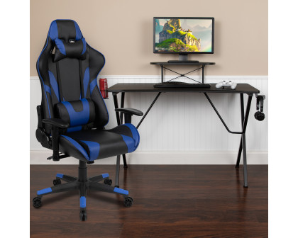 BLNK Optis Black Gaming Desk and Reclining Gaming Chair Set with Cup Holder, Headphone Hook and Monitor/Smartphone Stand