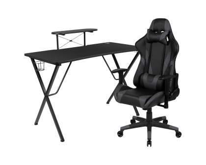 BLNK Optis Black Gaming Desk and Reclining Gaming Chair Set with Cup Holder, Headphone Hook and Monitor/Smartphone Stand - Gray