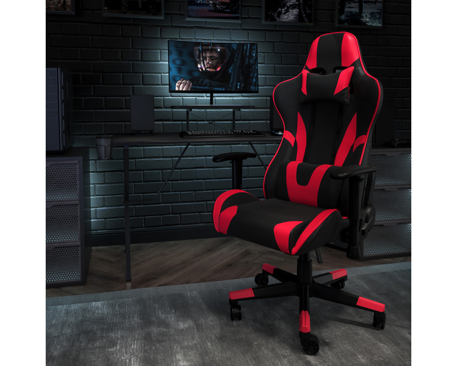 BLNK Optis Black Gaming Desk and Reclining Gaming Chair Set with Cup Holder, Headphone Hook and Monitor/Smartphone Stand - Red