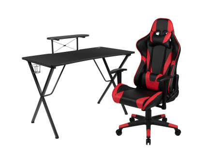 BLNK Optis Black Gaming Desk and Reclining Gaming Chair Set with Cup Holder, Headphone Hook and Monitor/Smartphone Stand - Red