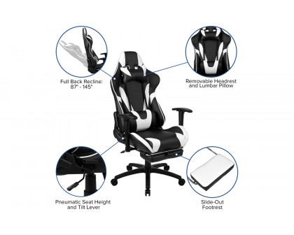 BLNK Optis Black Gaming Desk and Footrest Reclining Gaming Chair Set with Cup Holder, Headphone Hook and 2 Wire Management Holes - Black