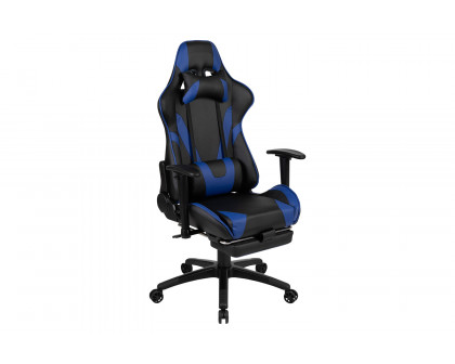 BLNK Optis Black Gaming Desk and Footrest Reclining Gaming Chair Set with Cup Holder, Headphone Hook and 2 Wire Management Holes - Blue