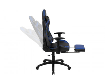 BLNK Optis Black Gaming Desk and Footrest Reclining Gaming Chair Set with Cup Holder, Headphone Hook and 2 Wire Management Holes - Blue