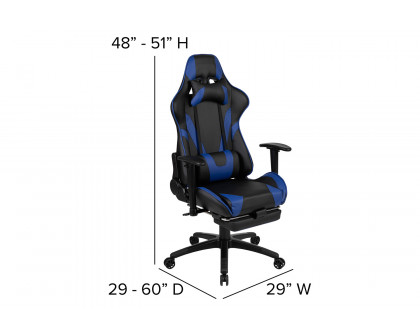 BLNK Optis Black Gaming Desk and Footrest Reclining Gaming Chair Set with Cup Holder, Headphone Hook and 2 Wire Management Holes - Blue