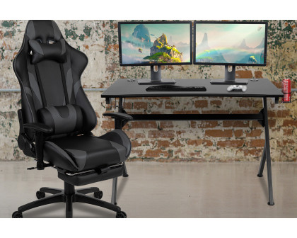 BLNK Optis Black Gaming Desk and Footrest Reclining Gaming Chair Set with Cup Holder, Headphone Hook and 2 Wire Management Holes