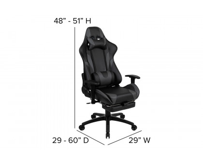 BLNK Optis Black Gaming Desk and Footrest Reclining Gaming Chair Set with Cup Holder, Headphone Hook and 2 Wire Management Holes - Gray