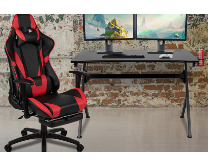 BLNK Optis Black Gaming Desk and Footrest Reclining Gaming Chair Set with Cup Holder, Headphone Hook and 2 Wire Management Holes