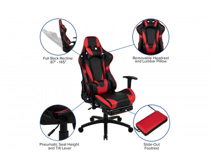 BLNK Optis Black Gaming Desk and Footrest Reclining Gaming Chair Set with Cup Holder, Headphone Hook and 2 Wire Management Holes - Red