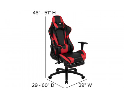 BLNK Optis Black Gaming Desk and Footrest Reclining Gaming Chair Set with Cup Holder, Headphone Hook and 2 Wire Management Holes - Red