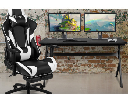 BLNK - Optis Gaming Desk and Footrest Reclining Gaming Chair Set with Cup Holder, Headphone Hook, Removable Mouse Pad Top/Wire Management