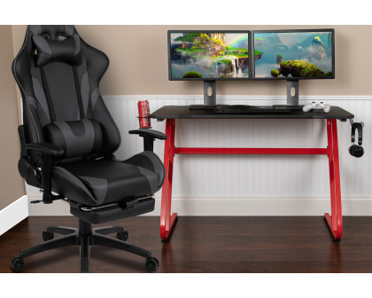 BLNK Optis Red Gaming Desk with Cup Holder/Headphone Hook and Reclining Gaming Chair with Footrest