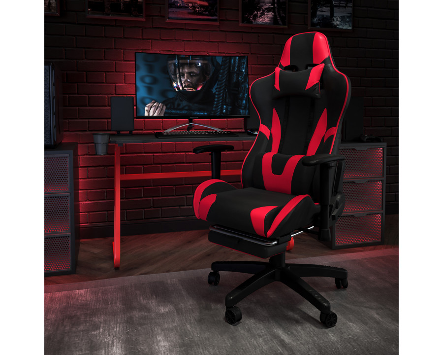 BLNK Optis Red Gaming Desk and Footrest Reclining Gaming Chair Set with Cup Holder and Headphone Hook - Red/Black