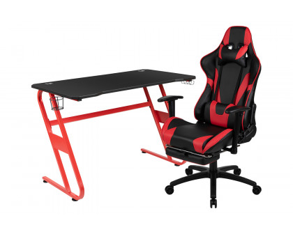 BLNK Optis Red Gaming Desk and Footrest Reclining Gaming Chair Set with Cup Holder and Headphone Hook - Red/Black