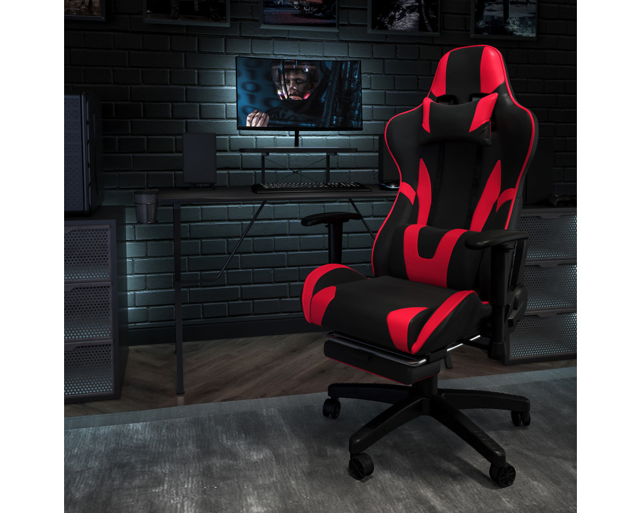 BLNK Optis Black Gaming Desk and Footrest Reclining Gaming Chair Set with Cup Holder, Headphone Hook and Monitor/Smartphone Stand - Red