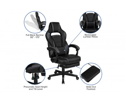 BLNK Optis Black Gaming Desk with Cup Holder, Headphone Hook, 2 Wire Management Holes and Reclining Back/Arms Gaming Chair with Footrest - Black