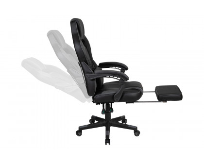 BLNK Optis Black Gaming Desk with Cup Holder, Headphone Hook, 2 Wire Management Holes and Reclining Back/Arms Gaming Chair with Footrest - Black