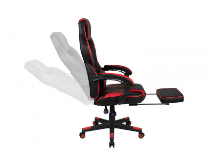 BLNK Optis Black Gaming Desk with Cup Holder, Headphone Hook, 2 Wire Management Holes and Reclining Back/Arms Gaming Chair with Footrest - Red