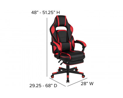 BLNK Optis Black Gaming Desk with Cup Holder, Headphone Hook, 2 Wire Management Holes and Reclining Back/Arms Gaming Chair with Footrest - Red