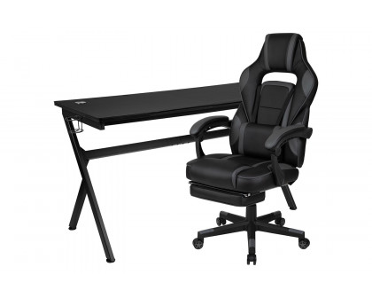 BLNK Optis Gaming Desk with Cup Holder, Headphone Hook, Removable Mousepad Top and Reclining Back/Arms Gaming Chair with Footrest - Black