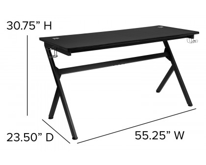 BLNK Optis Gaming Desk with Cup Holder, Headphone Hook, Removable Mousepad Top and Reclining Back/Arms Gaming Chair with Footrest - Black