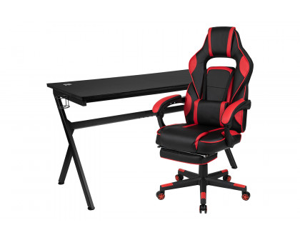 BLNK Optis Gaming Desk with Cup Holder, Headphone Hook, Removable Mousepad Top and Reclining Back/Arms Gaming Chair with Footrest - Red