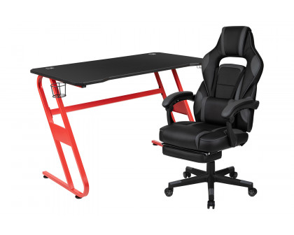 BLNK Optis Red Gaming Desk with Cup Holder/Headphone Hook and Reclining Back/Arms Gaming Chair with Footrest - Black