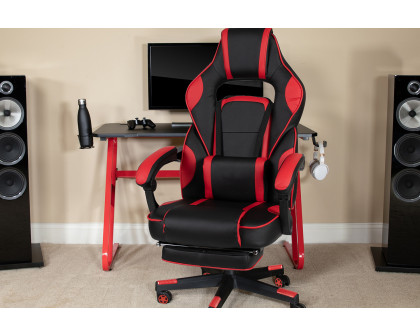 BLNK Optis Red Gaming Desk with Cup Holder/Headphone Hook and Reclining Back/Arms Gaming Chair with Footrest