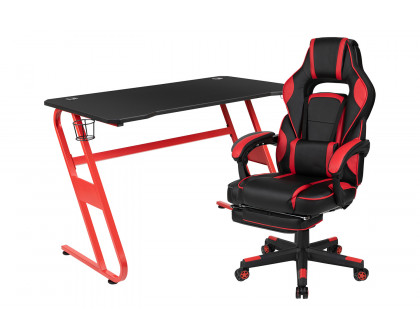 BLNK Optis Red Gaming Desk with Cup Holder/Headphone Hook and Reclining Back/Arms Gaming Chair with Footrest - Red