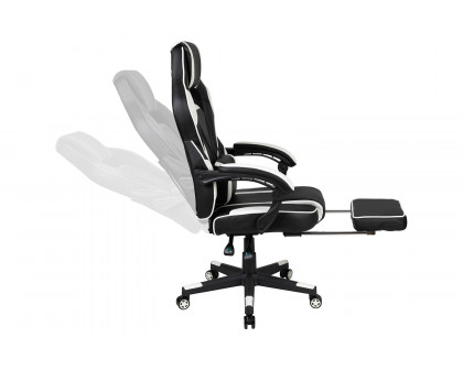 BLNK Optis Red Gaming Desk with Cup Holder/Headphone Hook and Reclining Back/Arms Gaming Chair with Footrest - White